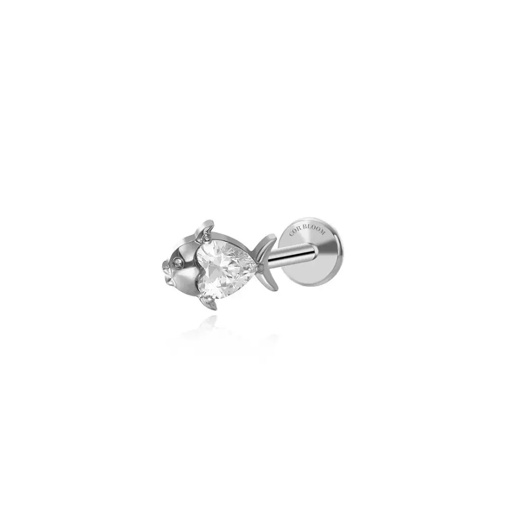 Titanium Heart Shape Diamond Tropical Fish Piercing Stud