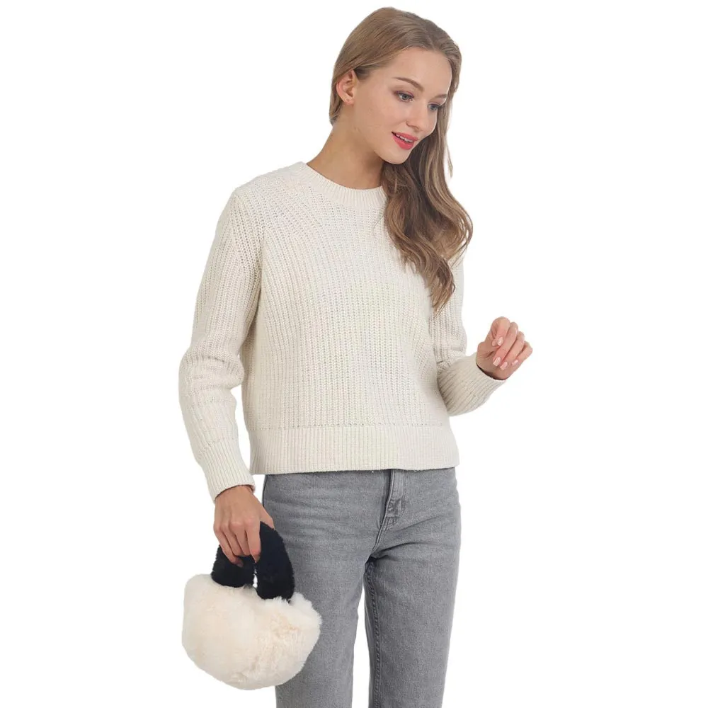 Two Tone Faux Fur Micro Tote Crossbody Bag