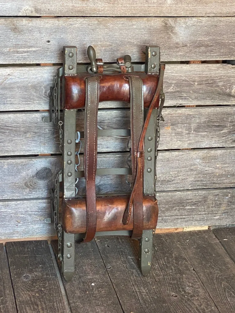 Vintage Wooden Frame Backpack with Leather Straps