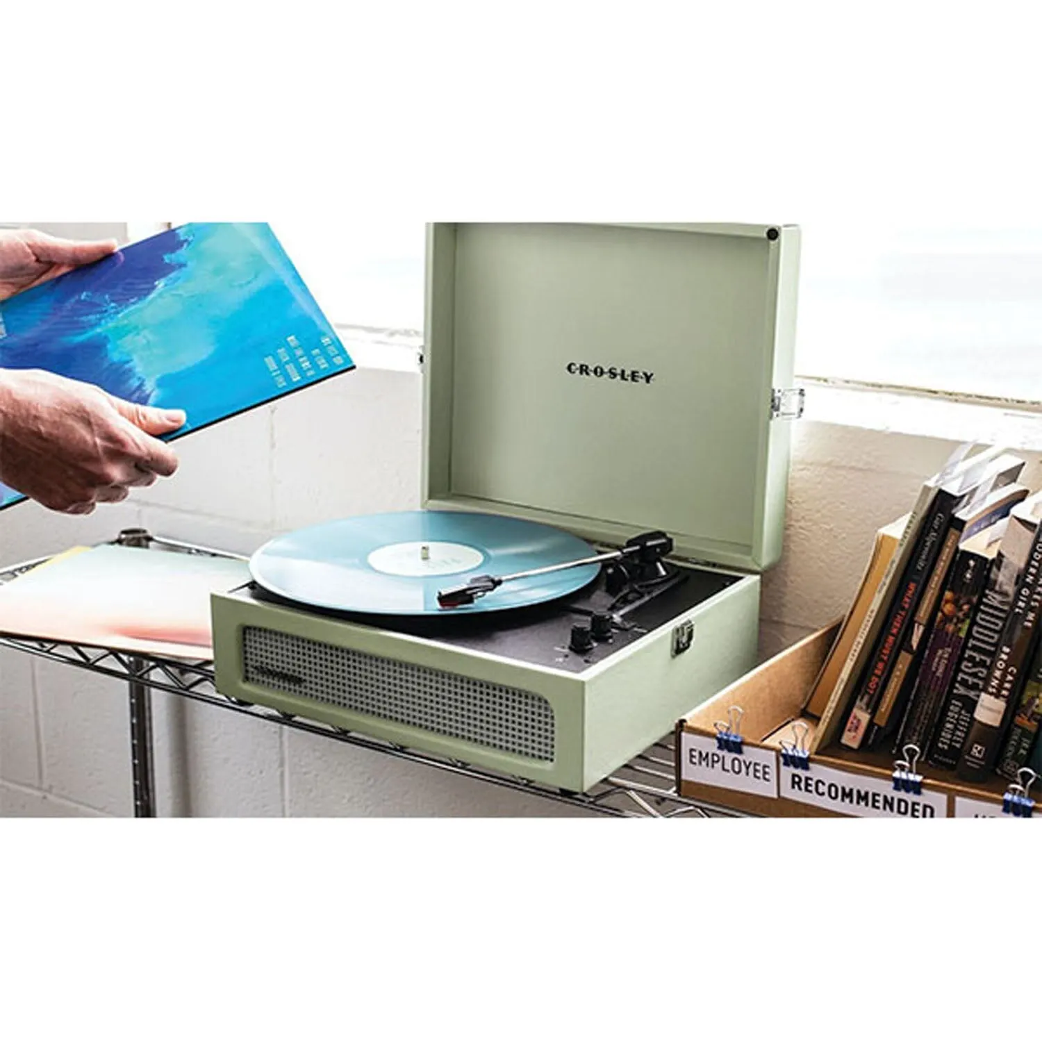 Voyager Portable Turntable with Bluetooth Receiver and Built-in Speakers - Sage - CR8017B-SA4