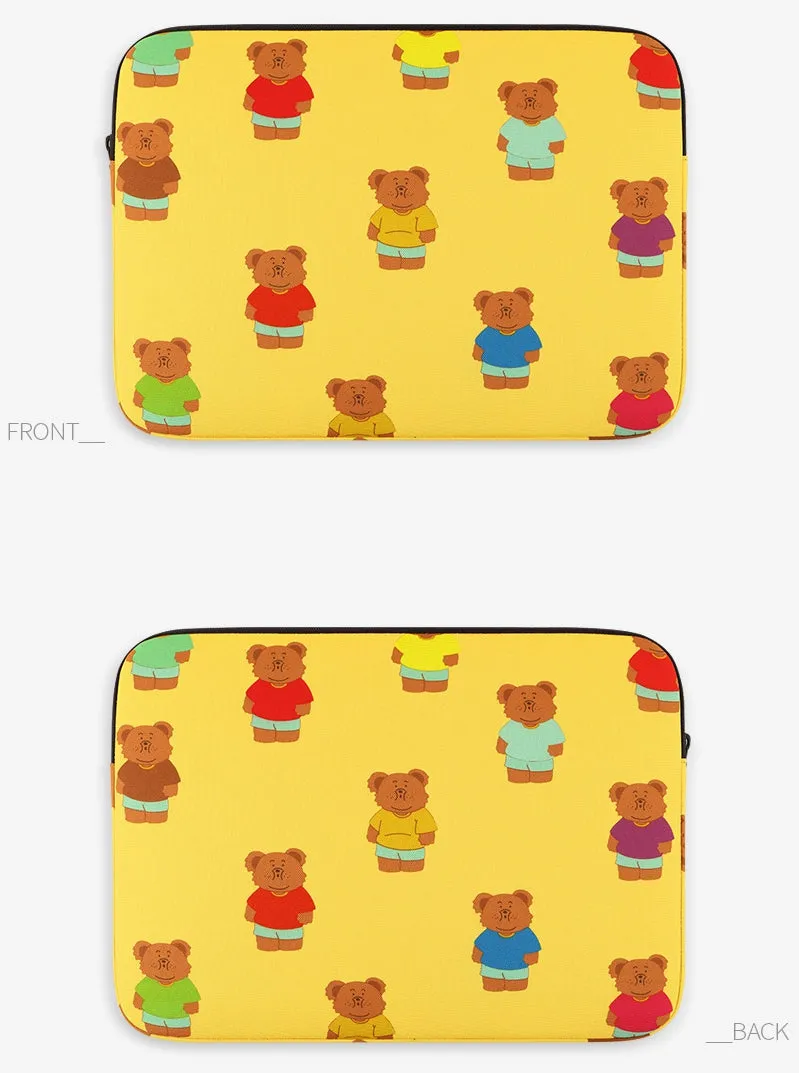 Yellow Bear Graphic Laptop Sleeves 13 15 inch Cases Protective Covers Handbags Square Pouches Designer Artist Prints Cute School Collage Office Lightweight