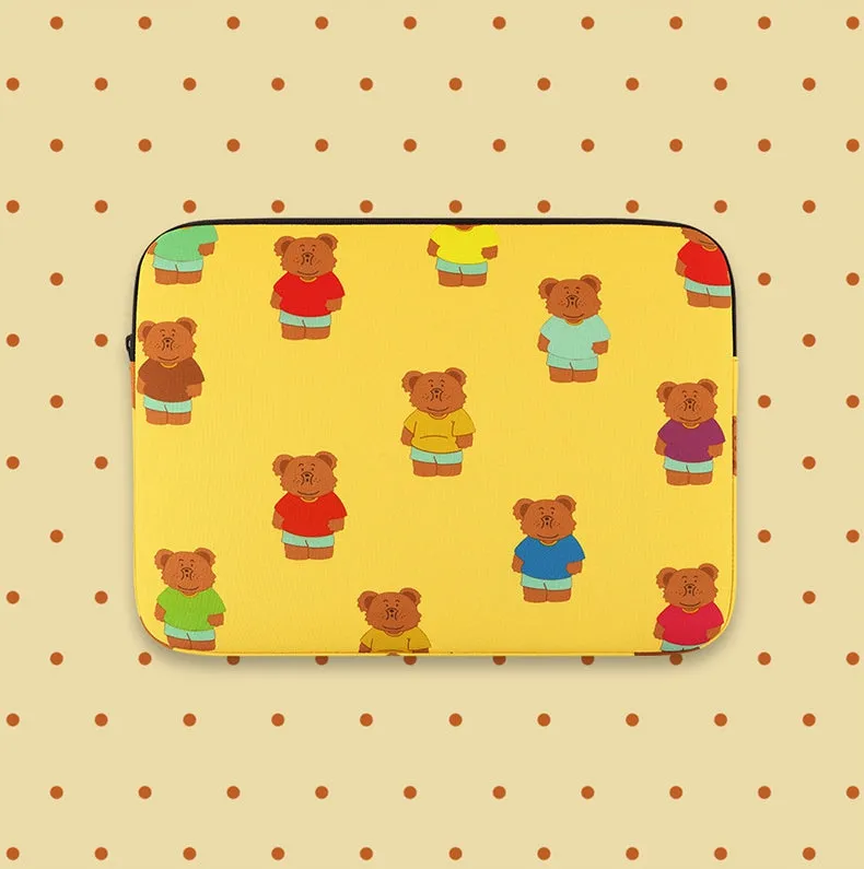 Yellow Bear Graphic Laptop Sleeves 13 15 inch Cases Protective Covers Handbags Square Pouches Designer Artist Prints Cute School Collage Office Lightweight