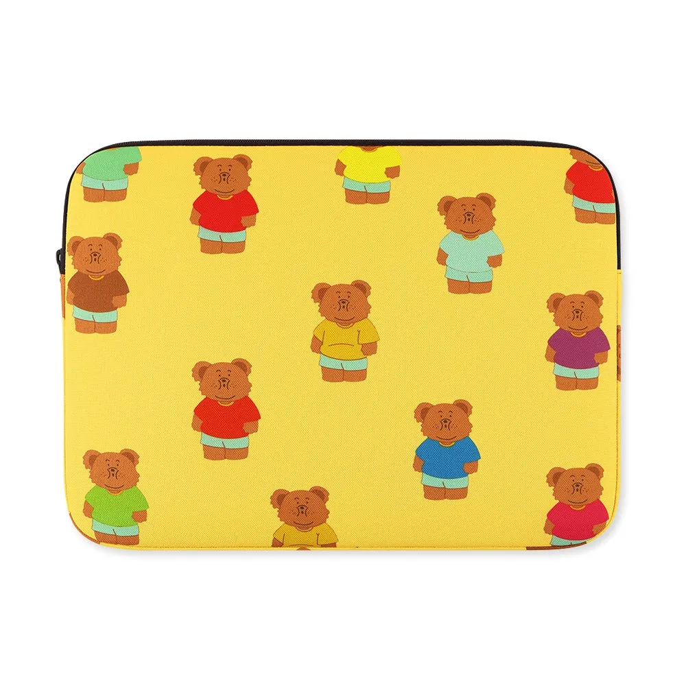 Yellow Bear Graphic Laptop Sleeves 13 15 inch Cases Protective Covers Handbags Square Pouches Designer Artist Prints Cute School Collage Office Lightweight