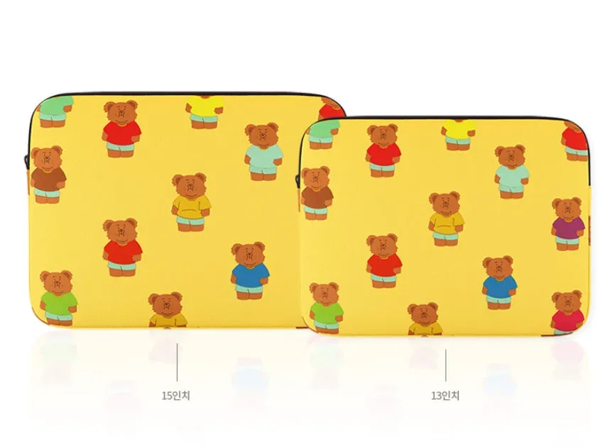 Yellow Bear Graphic Laptop Sleeves 13 15 inch Cases Protective Covers Handbags Square Pouches Designer Artist Prints Cute School Collage Office Lightweight